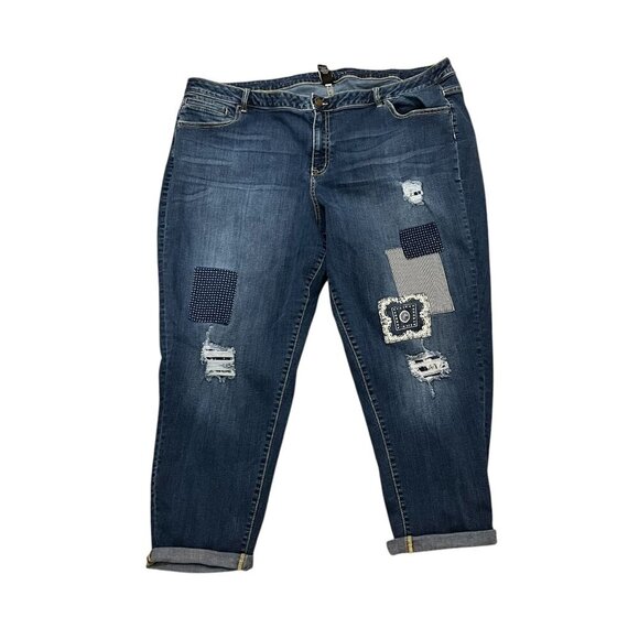 Lane Bryant Womens Distressed Patchwork Boyfriend Jeans Size 28 - Picture 1 of 7
